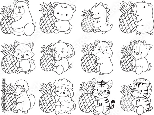 Canvas Print Coloring pages of cute wild animals and pet. Outline of animals