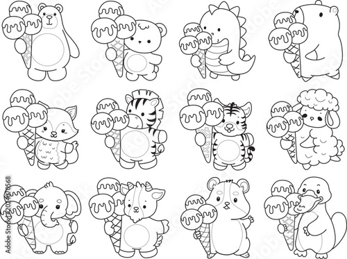 Canvas Print Coloring pages of cute wild animals and pet. Outline of animals