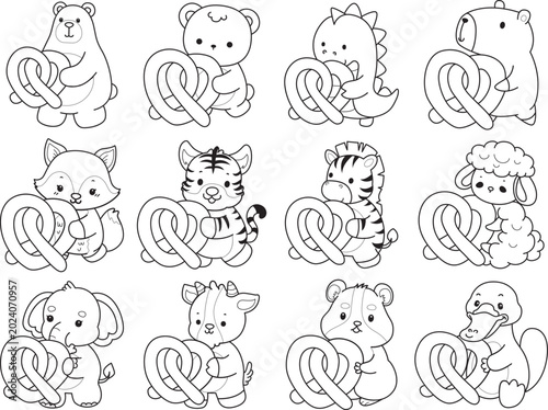 Canvas Print Coloring pages of cute wild animals and pet. Outline of animals
