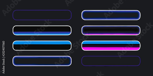 Fotografie slider control icons with neon blue and pink accents