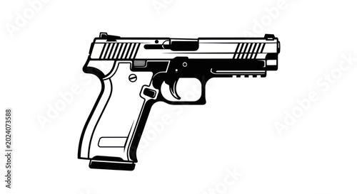 Foto Modern Handgun Silhouette, Pistol Outline Vector Art, Weapon Illustration