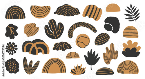 Foto Abstract shapes and organic forms in earthy tones.
