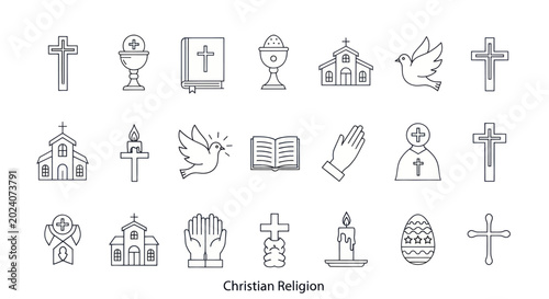 Schilderij op canvas Christian Religion Symbols Icons Collection.