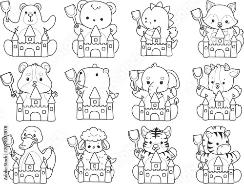 Canvas Print Coloring pages of cute wild animals and pet. Outline of animals
