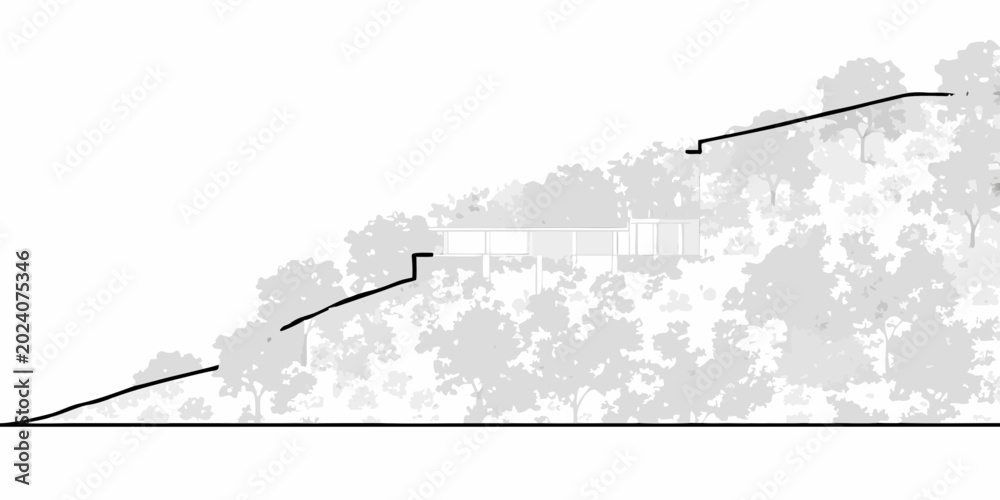 Fototapeta premium hillside building silhouette with landscape architectural section