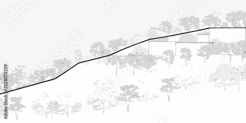 Foto architectural drawing of hillside building integrated with landscape