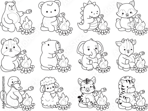Canvas Print Coloring pages of cute wild animals and pet. Outline of animals