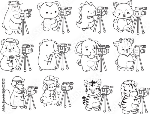 Photography Coloring pages of cute wild animals and pet. Outline of animals