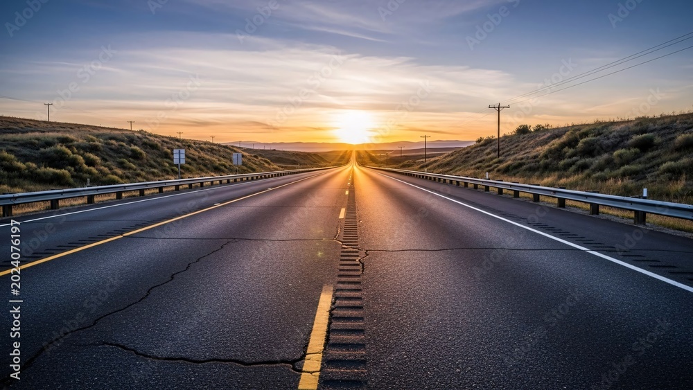 Obraz premium Sunrise over empty highway