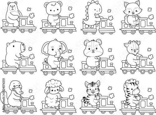 Canvas Print Coloring pages of cute wild animals and pet. Outline of animals