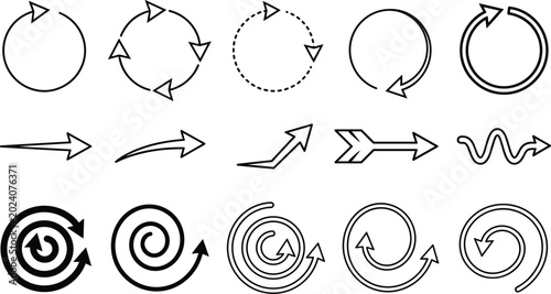 Quadro su tela Circular arrow icon set refresh loop spiral curved direction pointers outline th