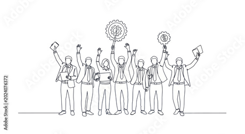 Tableau sur toile Continuous line drawing of people celebrating success and achievement