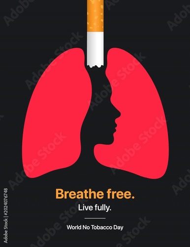 World No Tobacco Day awareness animation featuring lungs and cigarette illustration with human face silhouette symbolizing health, breathing, anti-smoking campaigns, and tobacco prevention awareness.