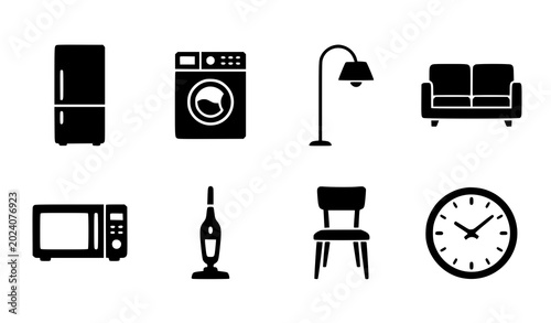 Cuadro en lienzo Minimalist household appliance and furniture silhouette icon set for home apps a