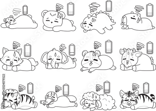 Canvas Print Coloring pages of cute wild animals and pet. Outline of animals