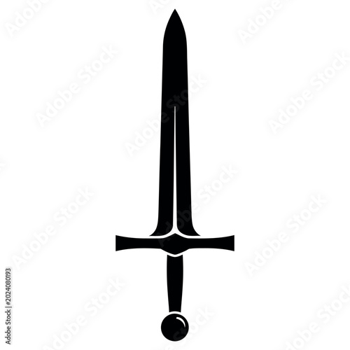 Foto Black silhouette of a sharp medieval sword with a cross guard and round pommel presented in a clean and minimal style for various creative design projects and historical graphic purposes