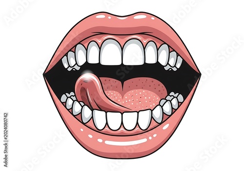 Close-Up of Open Mouth Showing Teeth and Tongue.