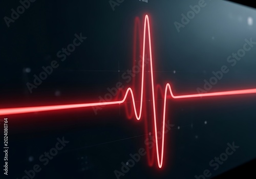 Close-up of Neon Heartbeat Line on Dark Background.