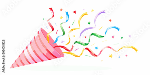 Foto Party popper shooting confetti colorful vector illustration on white background