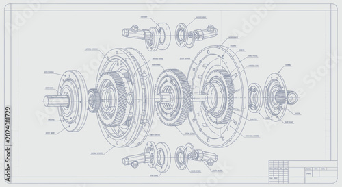 Detailed Blueprint of a Complex Mechanical Assembly.