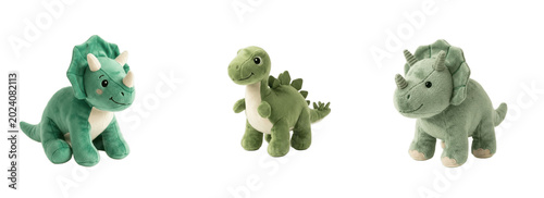 Tableau sur toile Friendly dinosaur plush trio in soothing green tones with spikes, frills and sof