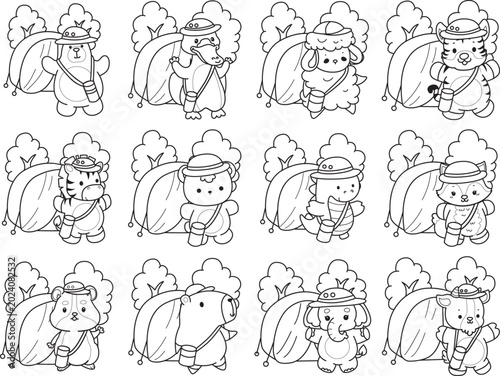 Canvas Print Coloring pages of cute wild animals and pet. Outline of animals