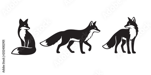 Foto Wild Fox Silhouettes Set, Sitting Running and Standing