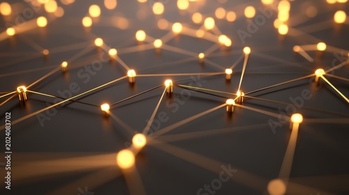 Abstract glowing network of connections, representing digital data pathways and secure technology with warm, inviting light.
