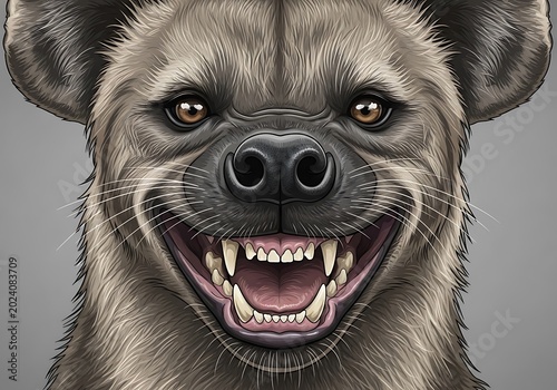 Close-up of a Fierce Hyena with Bared Teeth.