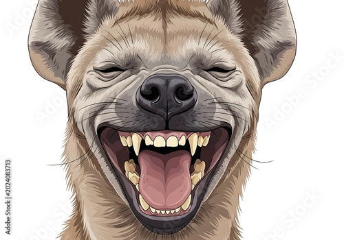 Close-up of a Happy and Playful Husky Dog with Open Mouth and Sharp Teeth.