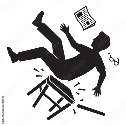 humorous chair breaking while person sitting black silhouette illustration