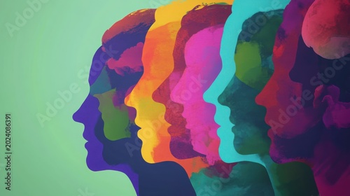 Mental health awareness concept with colorful human heads