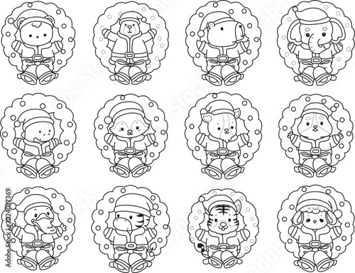 Canvas Print Coloring pages of cute wild animals and pet. Outline of animals