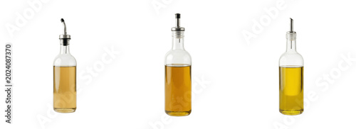 Quadro em tela Clear glass oil dispenser bottles with pour spouts for olive oil, vinegar and dr