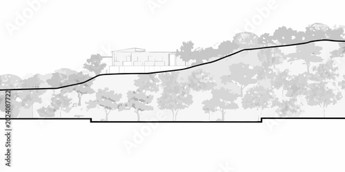 Foto hillside house silhouette with landscape architectural rendering