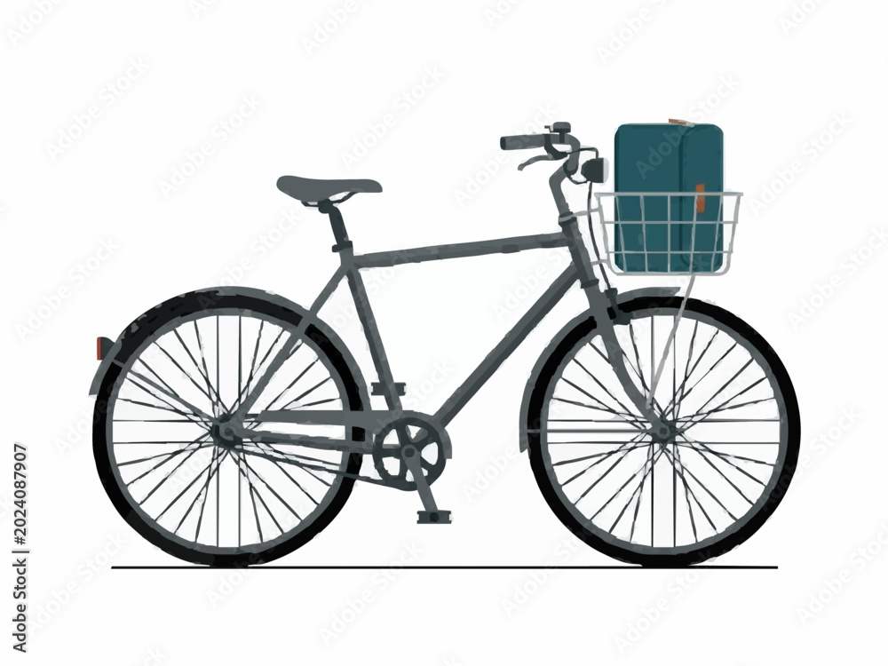 Fototapeta premium Classic City Bicycle with Basket and Bag on Plain White Background