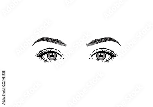Close-up of Human Eyes with Eyebrows and Eyelashes.