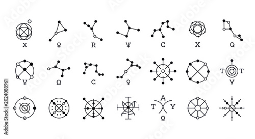 фотографія Set of mystical and magical symbols, celestial constellations, and esoteric diagrams