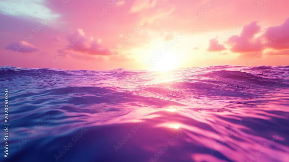Obraz premium Vibrant sunset colors reflect on tranquil ocean waters during golden hour, creating a serene seascape.