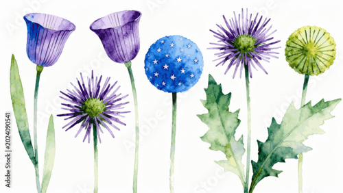 Fotografía Flowers of Beauty Floral Harmony : Artful Petals isolated watercolor vector illu