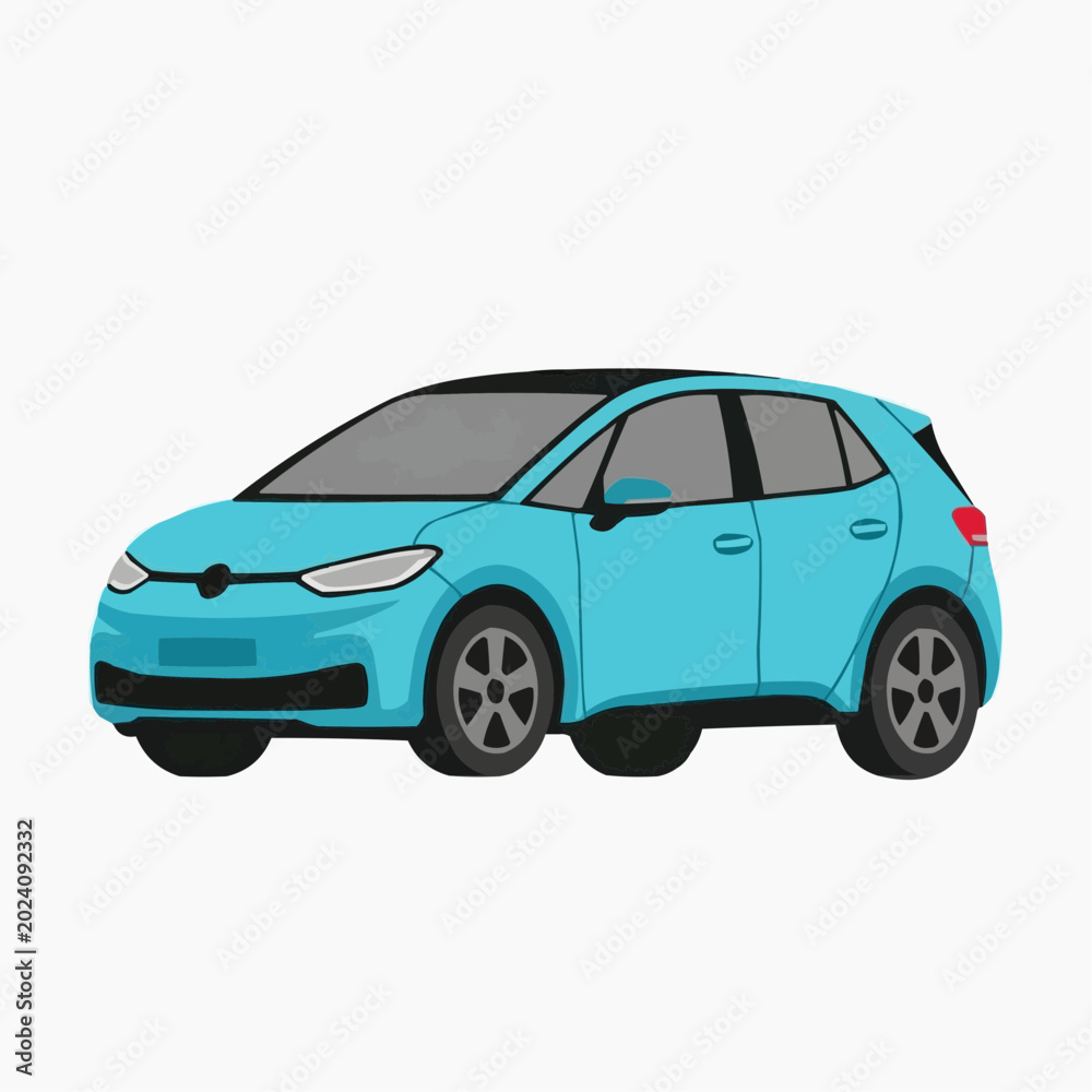 Fototapeta premium Blue electric car illustration on white background
