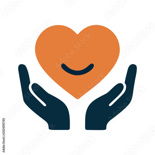 Warm Heart Held Gently in Caring Hands Silhouette Icon Representing Love and Support