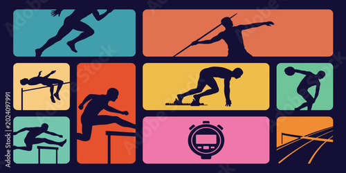 Tableau sur toile Colorful graphic design illustration of various track and field sports