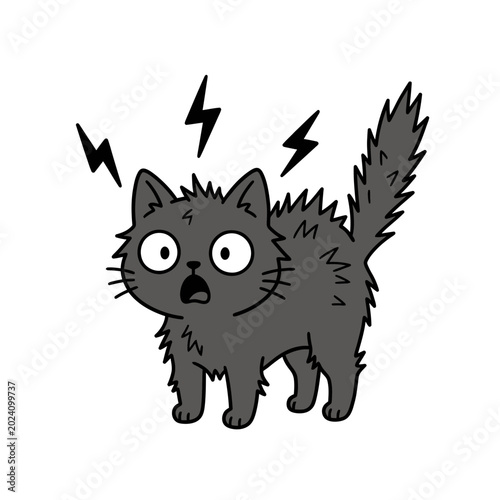 Scared Cat Illustration Shocked Black Kitten Cartoon Drawing