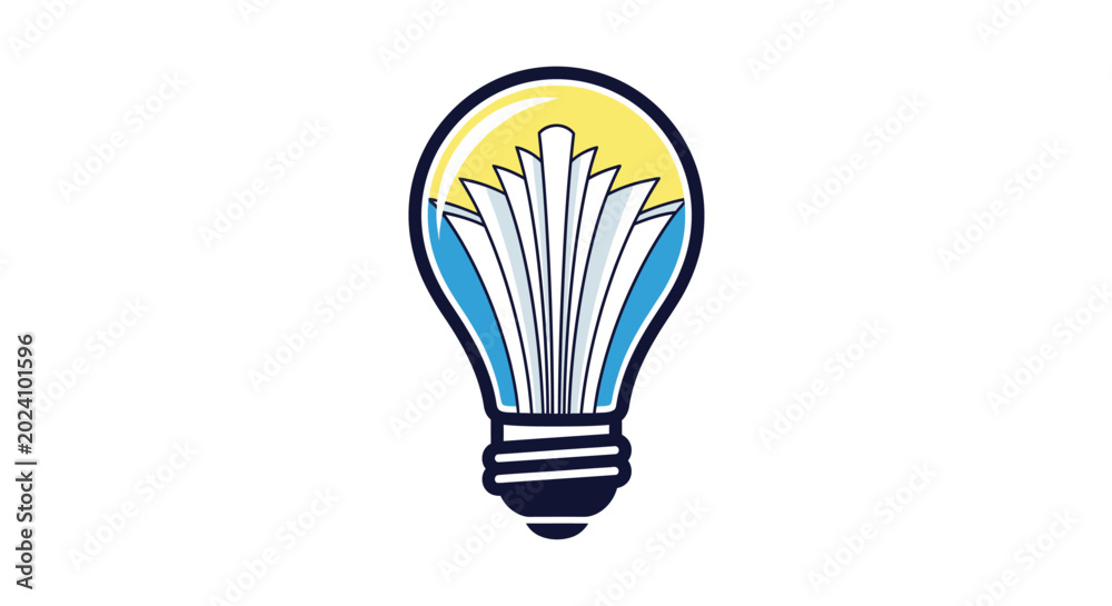 Fototapeta premium Creative light bulb icon with an open book inside as a symbol of education and knowledge.