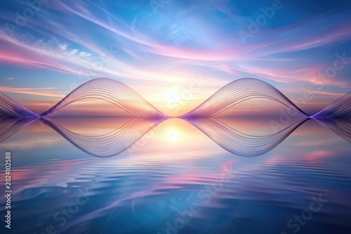 Serene Sunset Reflection Abstract Waves of Light and Color Over Calm Water
