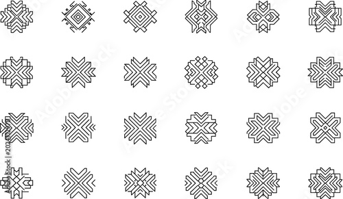 Abstract Geometric Star Pattern Ornament Line Icons Set With Symmetric Decorative Shapes Vector Illustration Design For Modern Branding
