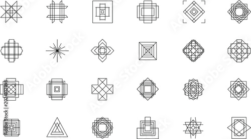 Abstract Geometric Symmetry Pattern Line Icons Set With Minimal Sacred Geometry Shapes Vector Illustration Design