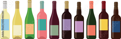 Foto Colorful Wine Bottle Icon Collection with Red, White, Rosé, and Sparkling Bottle