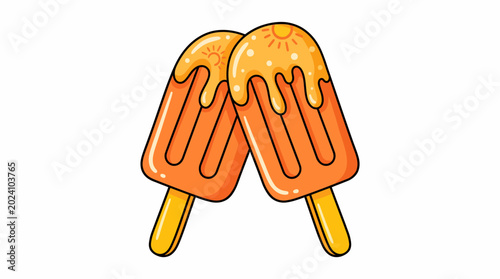 Canvas Print Sweet frozen orange treats clinking together, celebrating sunny summer days with